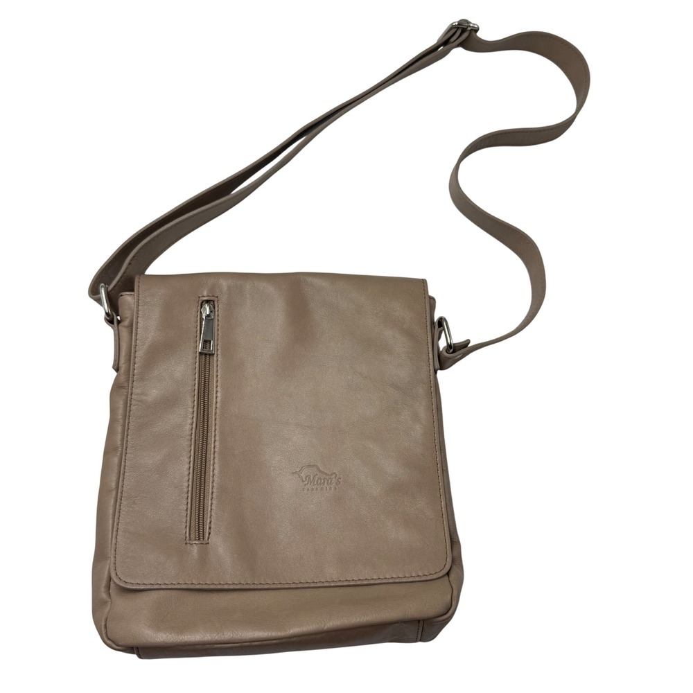 Mara's Taormina Made in Italy Leather Crossbody Messenger Bag Taupe
